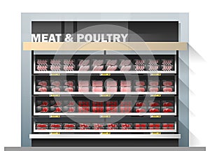 Fresh meat for sale display on shelf in supermarket