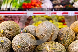 Fresh melons in supermarket