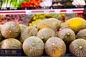 Fresh melons in supermarket