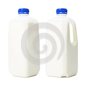 Fresh milk bottles in liter container isolated on white background. Breakfast drink for health. Clipping path