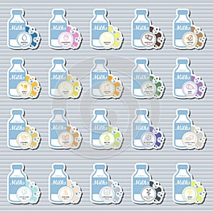 Fresh Milk Flavor Sticker Set - Vector