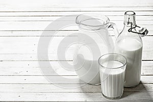 Fresh milk in pitcher.