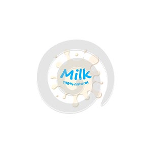 Fresh Milk splash vector icon. White blot, drop illustration. Dairy logo template. Yogurt and cream sign design. photo