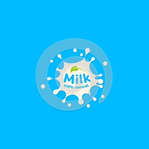Fresh Milk splash vector icon. White blot, drop illustration. Dairy logo template. Yogurt and cream sign design. photo