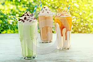 Fresh milkshakes on a table