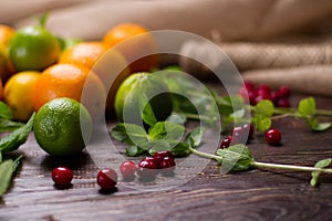 Fresh mint, berries and citrus fruit.