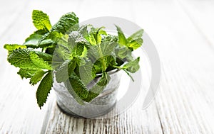 Fresh mint in bucket