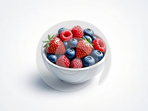 Fresh mixed berries in a white bowl on a white background