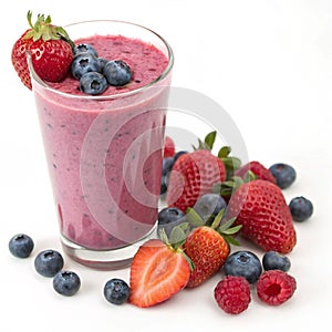 Fresh Mixed Berry Smoothie isolated on transparent background photo
