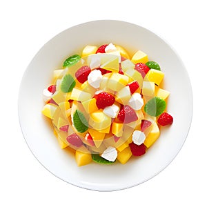 fresh mixed fruit salad on white dish, Ai Generated