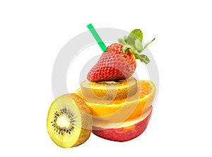 Fresh mixed fruit with straw