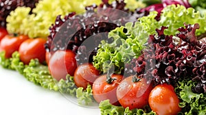 Fresh Mixed Salad Greens and Cherry Tomatoes on White Background