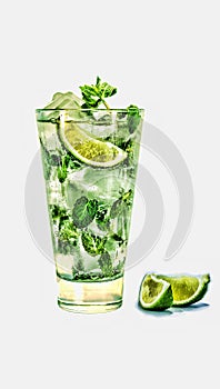 Fresh mojito cocktail isolated on white background.