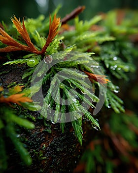 Fresh Moss and Pine Needles on Forest Floor photo