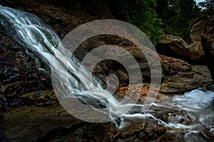 Fresh mountain stream flowing over rocks