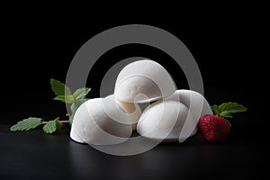 Fresh mozzarella cheese with strawberry and basil