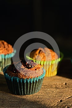 Fresh Muffins with Chocolate or Fruits