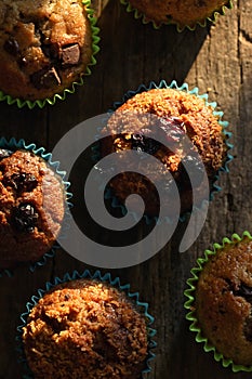 Fresh Muffins with Chocolate or Fruits