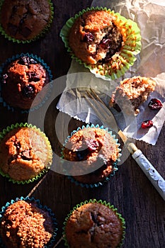 Fresh Muffins with Chocolate or Fruits