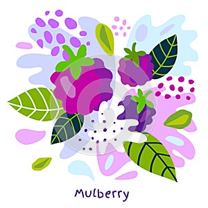 Fresh mulberry berry berries fruits juice splash organic food juicy mulberries splatter on abstract background