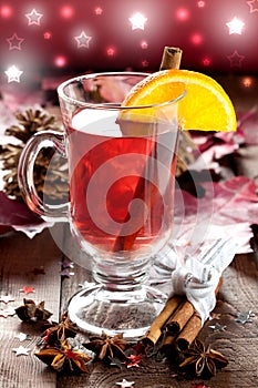 Fresh mulled wine with orange