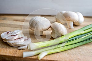 Fresh mushrooms on a cutting board