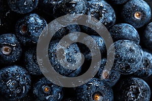 Fresh natural antioxidant blueberries pile, macro detailed close up