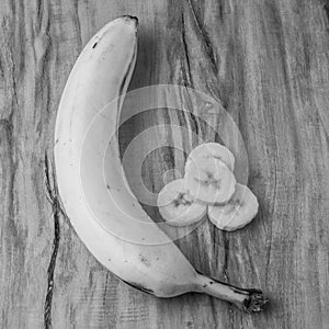 Fresh natural banana bunch Black and white style photo