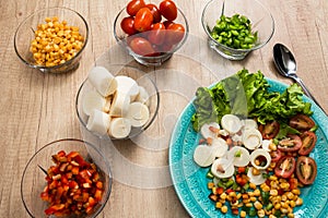 Fresh and natural products ready to make a delicious Palmitos salad. Natural and healthy food concept