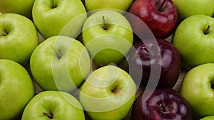 Fresh nature apples background. Natural Apple harvest from tree. Grocery store, department of fruits and vegetables.