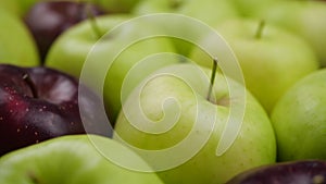 Fresh nature apples background. Natural Apple harvest from tree. Grocery store, department of fruits and vegetables.