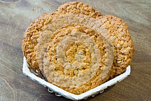 Fresh oatmeal cookies. Delicious and healthy Breakfast. Invigorating hot tea with fresh lemon.