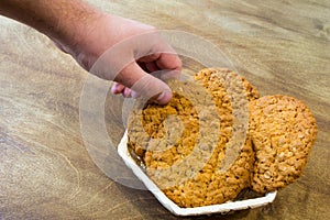 Fresh oatmeal cookies. Delicious and healthy Breakfast. Invigorating hot tea with fresh lemon.