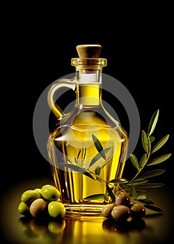 fresh olives and oil backlit with a golden hue