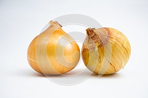 Fresh onion bulbs. in Group. isolated on white background