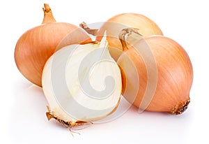 Fresh onion bulbs isolated on white background