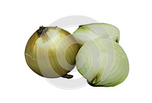 Fresh onion and Sliced onion isolated on white background with clipping path.