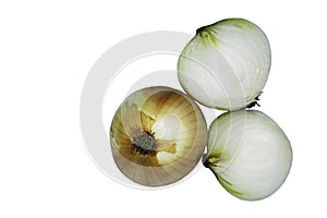 Fresh onion and Sliced onion isolated on white background with clipping path.