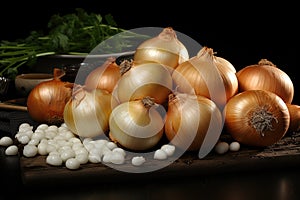 Fresh onions as background. Organic food