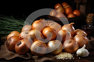 Fresh onions as background. Organic food