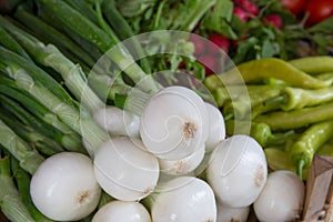 Fresh onions being sold in the market