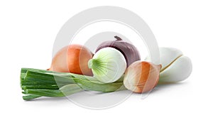 Fresh ripe onions on white background. Organic food