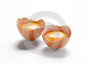 Fresh opened egg yolk and eggshell