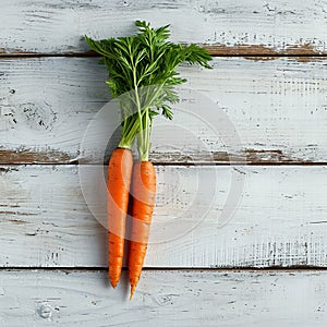 Fresh orange carrot presented elegantly on a white wooden background