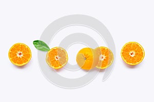 Fresh orange citrus fruit with leaves isolated on white background. Juicy and sweet and renowned for its concentration of vitamin