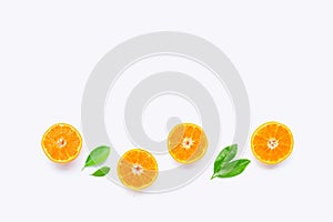 Fresh orange citrus fruit with leaves isolated on white background. Juicy and sweet and renowned for its concentration of vitamin