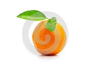 fresh orange fruit with green leaf isolated on white background. File contains a clipping path.