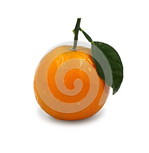 Fresh orange fruit with leaf isolate on white background