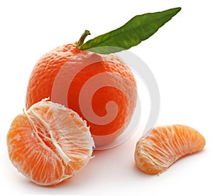 Fresh orange with green leaf