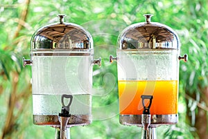 Fresh orange juice from fresh orange with high vitamin c from farm in pitcher or jar for freshness in morning with breakfast in